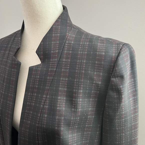 Nine West Blazer Womens 8 Black Plaid Open Front‎ Stretch Lined Career Jacket - Picture 6 of 8